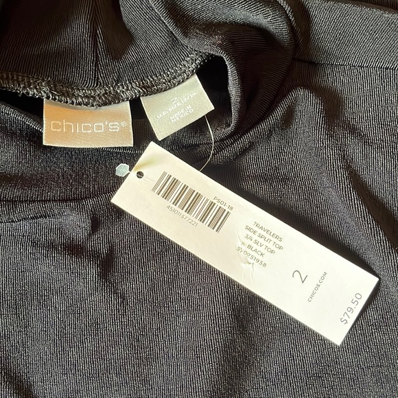 CHICOS TRAVELERS sz 2 L Side Split Top Tunic Stretch No Wrinkle Mockneck $80NEW - Picture 8 of 13